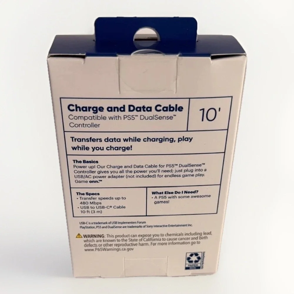 Onn 10' USB-C to USB-A Charge and Data Cable for PS5 DualSense Controller 10ft
